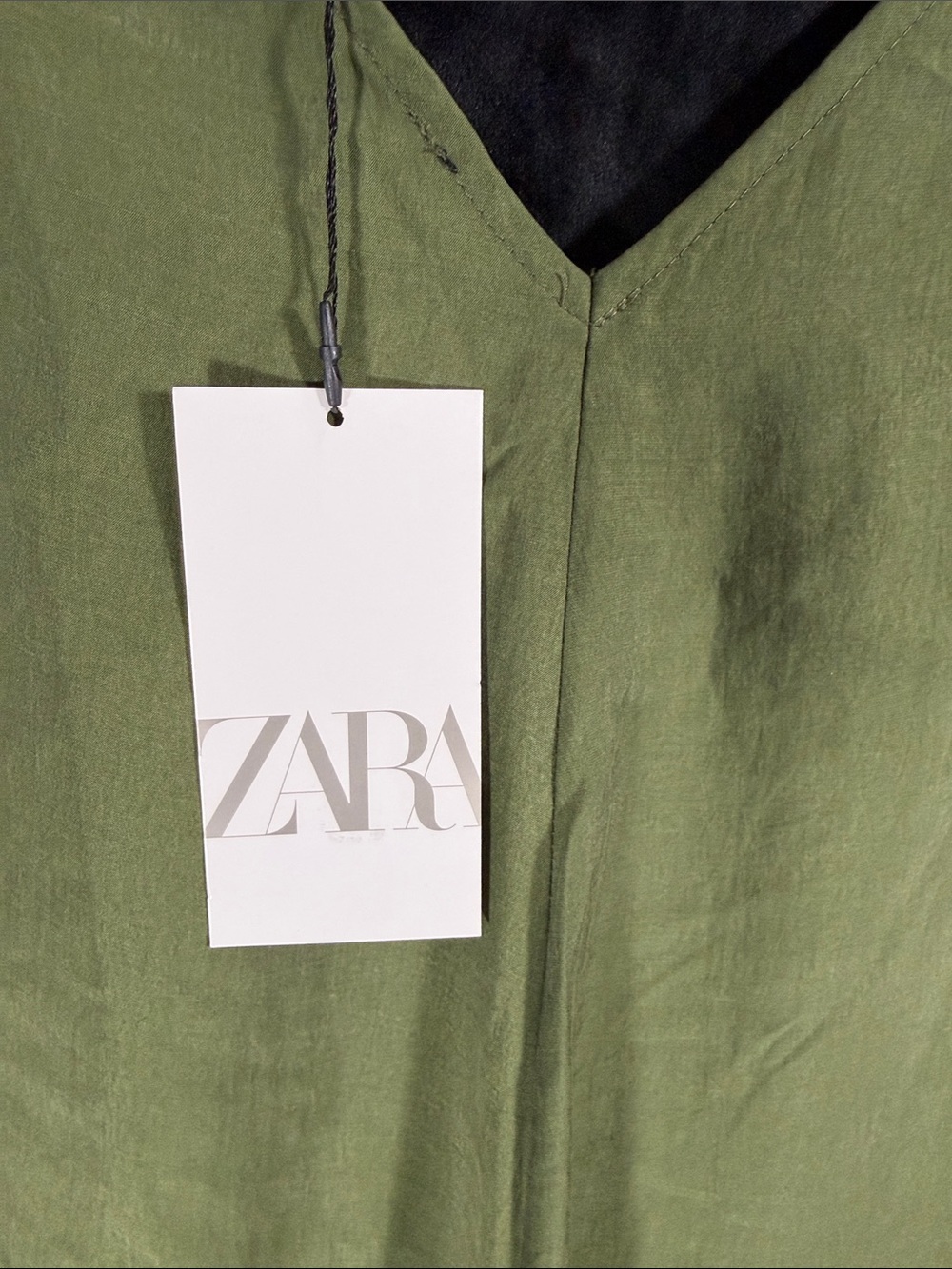 ZARA Olive Green Linen Maxi Slip Dress with V-Back - Picture 4 of 4